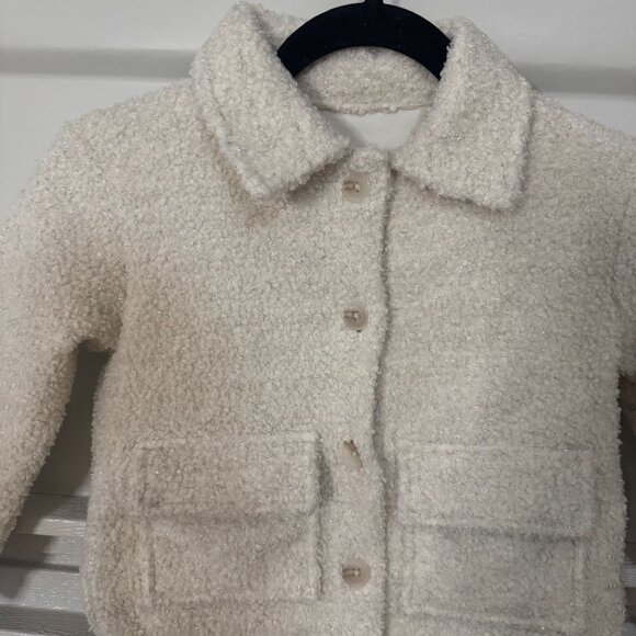 Girls' Faux Shearling Shirt Jacket - Cat & Jack Cream - Picture 3 of 9